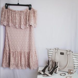 Moda Pink Lace Strapless Dress- Size L